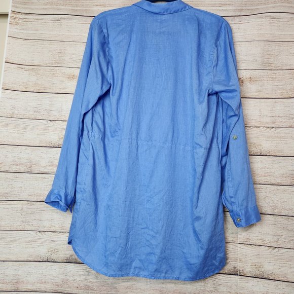 J Jill Navy Tunic Shirt Lagenlook 100% Linen Half Button Size Medium - Picture 8 of 12